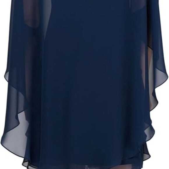 Women's Floral Foil Print Sheath Dress A-line Chiffon Capelet for Wedding Party - Picture 3 of 4